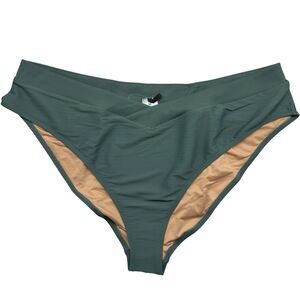 NWT J. Crew Ribbed Cross Front Cheeky Green Bikini Swimsuit Bottoms Size 3x